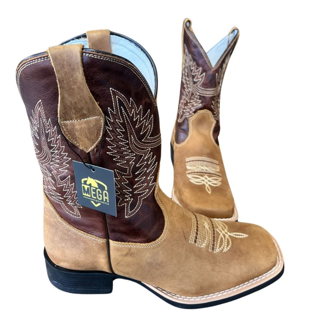 TEXANA MASCULINA PASSO LIVRE CARAMELO COM CANO MARROM BORDADO REF: 10738
