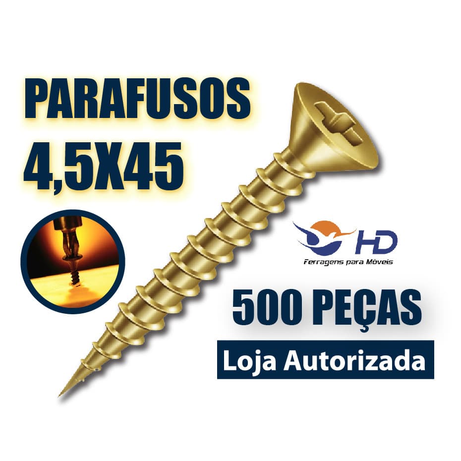 Parafuso 4,5 X 45 Chipboard Chata Phillips para Madeira - HD CAIXA COM 500 peças - 4,5x45