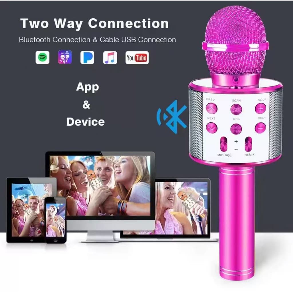 Microfone Infantil de Karaoke de Brinquedo Sem Fio Bluetooth Efeito Voz Modo Gravação Função Selfie