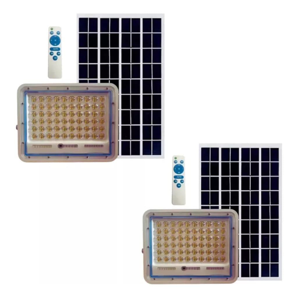 Kit 2 Refletor Led 100w C Placa Solar Prova D'água