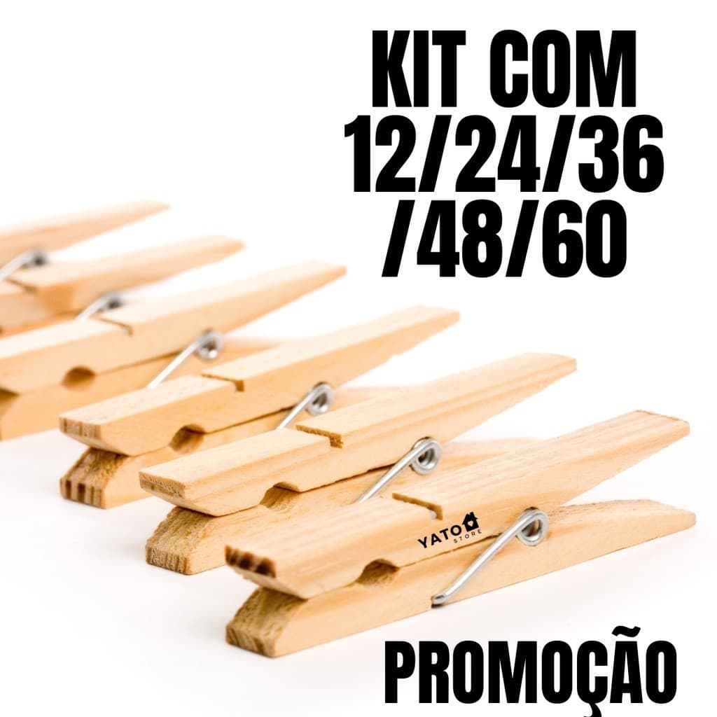 Kit Com 12 24 36 80 Unidades De Prendedor De Roupa Madeira Pregador Varal Grampo Lavanderia
