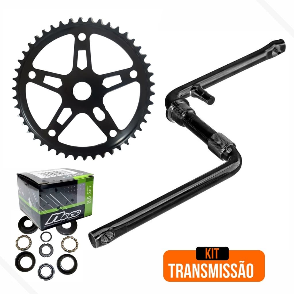 Transmissão Bike 26 - Movimento Central 45mm + Pedivela Monobloco 165mm + Roda Dentada 46d