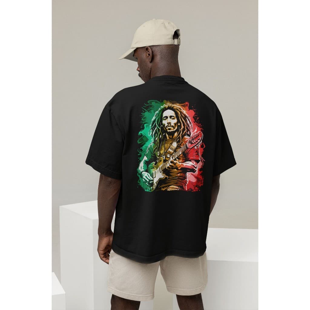 Camiseta Estilo de Rua A Lenda do Reggae Bob Marley Africa Frente e Costa.
