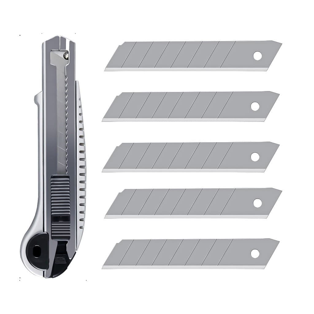 Estilete De Metal Profissional + 5 Lâminas Extras - MI 2319