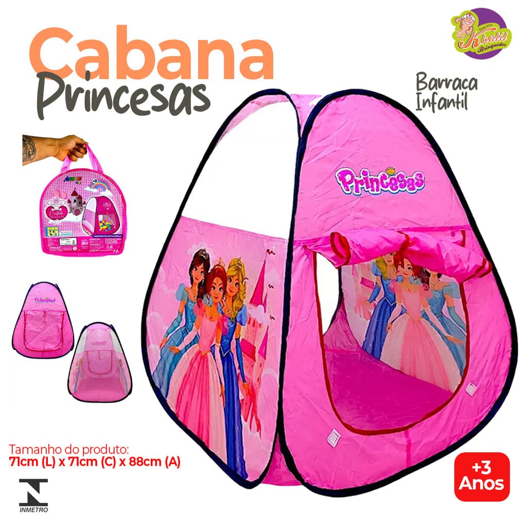 Barraca Princesas para Crianças – Tenda Dobrável de Nylon, Estampa Colorida e Delicada