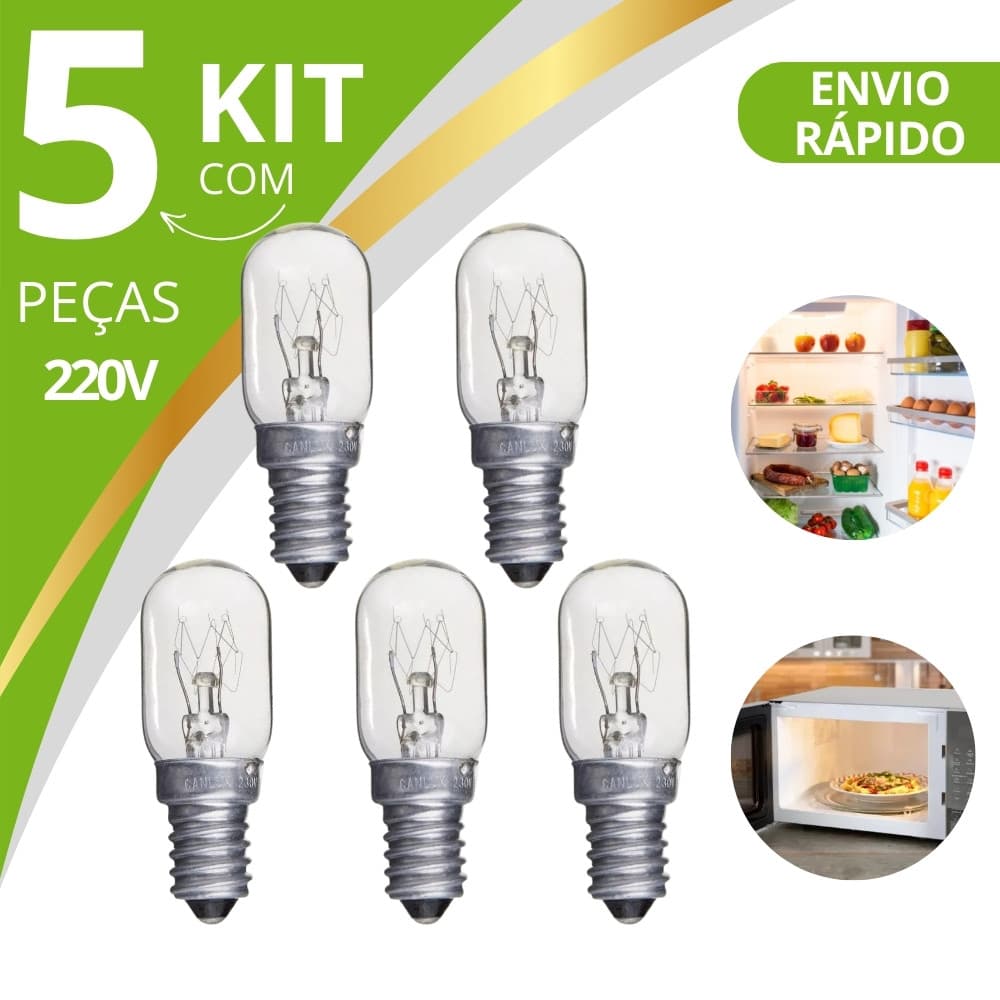 kit 5 Lâmpadas E14 15w 220 Fogão Geladeira Microondas Lustre