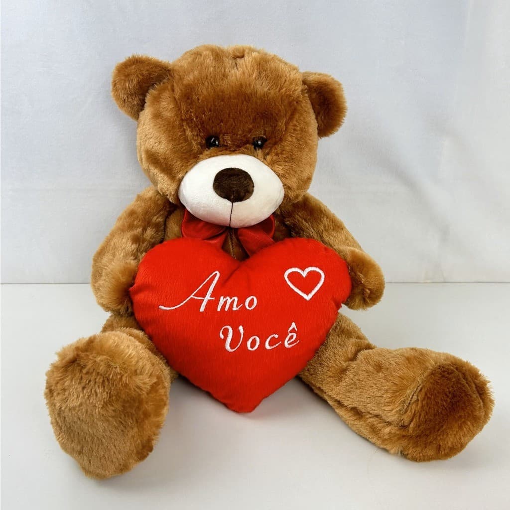 Pelúcia Dia dos Namorados Amo você -  Urso Leo Caramelo - Coração 50 cm