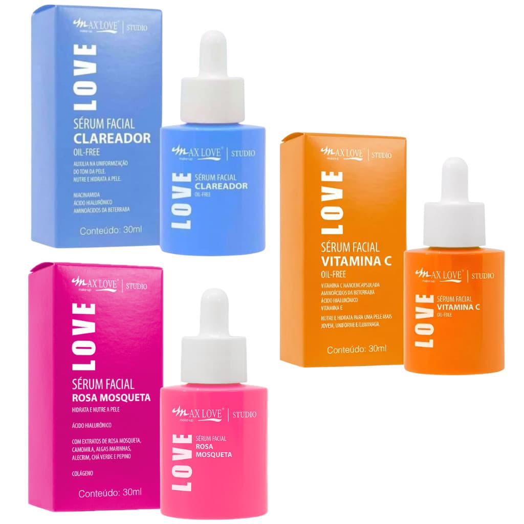 KIT com 3 Sérum Facial Clareador Antissinais Max Love 30ml cada
