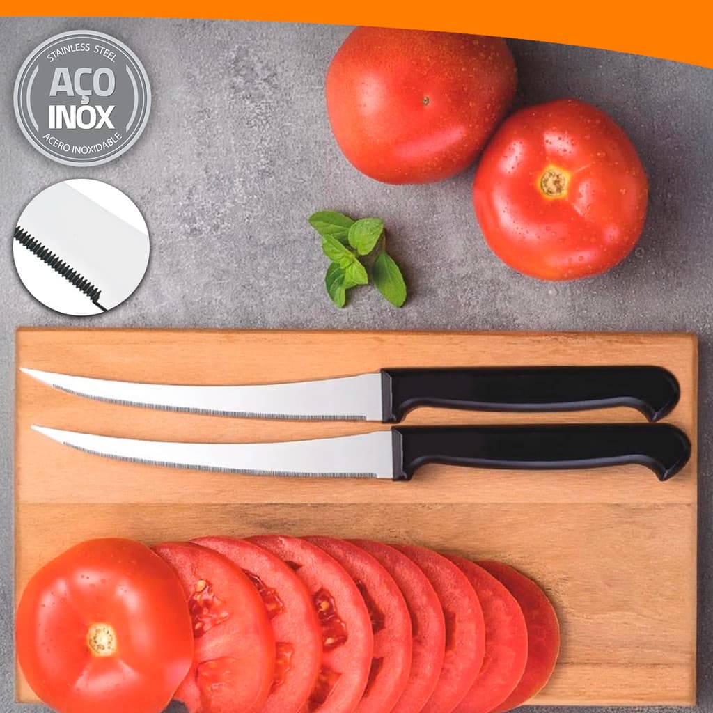 Kit 1 a 2 Facas Para Tomate Legumes Chef Profissional 5 Aço Inox Kolling Sell