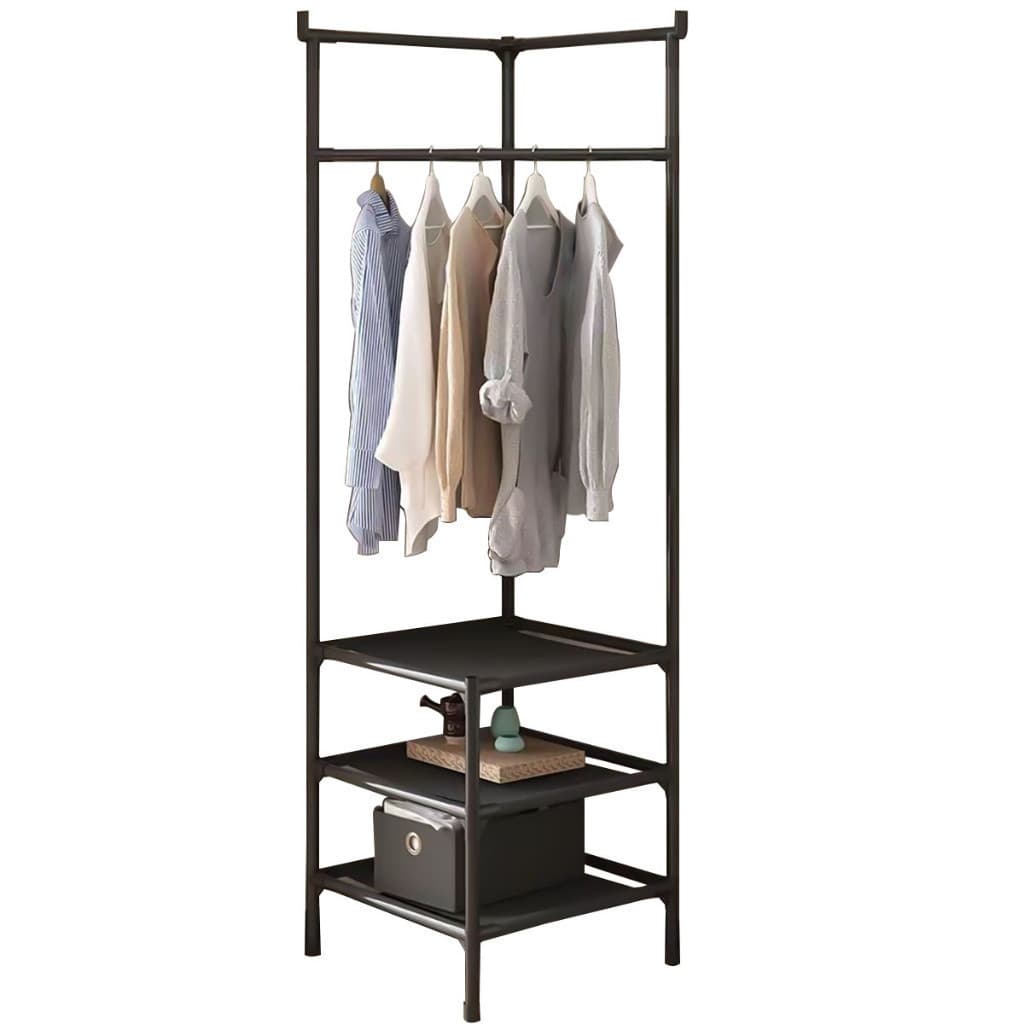 Arara Cabideiro De Roupas Cantinho  Com 3 Prateleiras Para Organização Preto/Branco