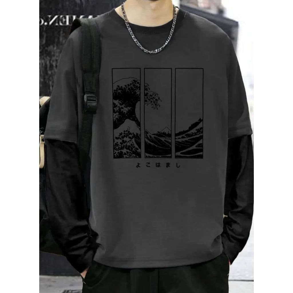 Camiseta Manga Longa Chumbo Streetwear Modelo: "Ondas" - Tumblr CAMLG-1485-GRF COYOTE STREET
