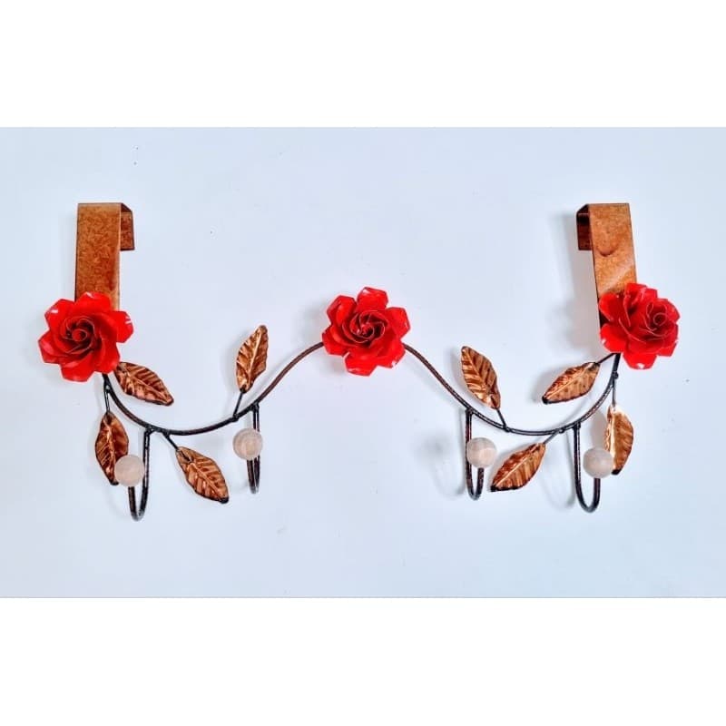 Cabideiro  para porta com flor artesanal ferro