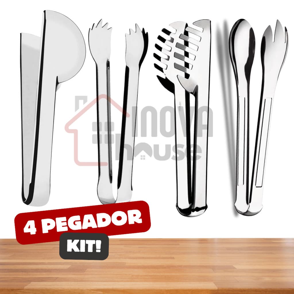 Kit 4 Pegadores de Aço Inox Massa 20cm Salada 20cm Universal 20cm Gelo 18,5cm Resistência e Praticidade