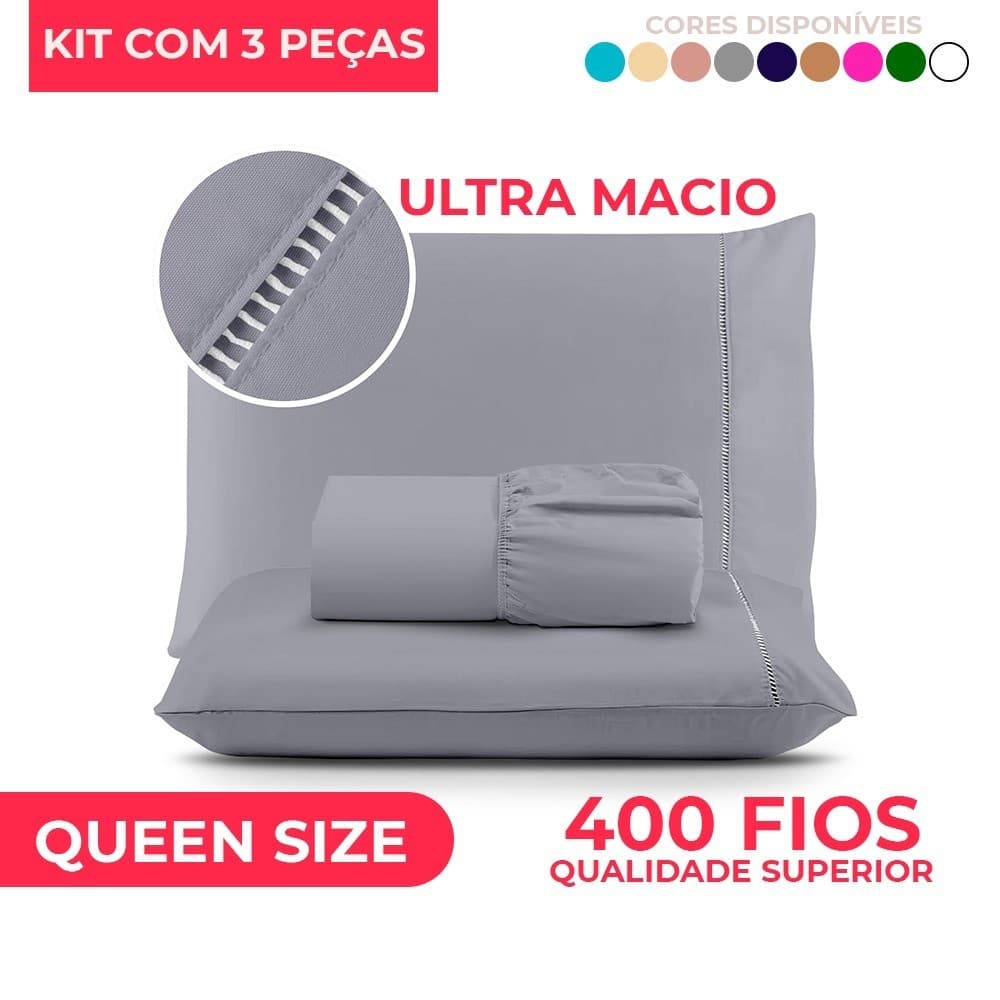 Jogo de Lençol Queen Size Micropercal - 400 Fios Ponto Palito - Solteiro / Casal / Queen / King
