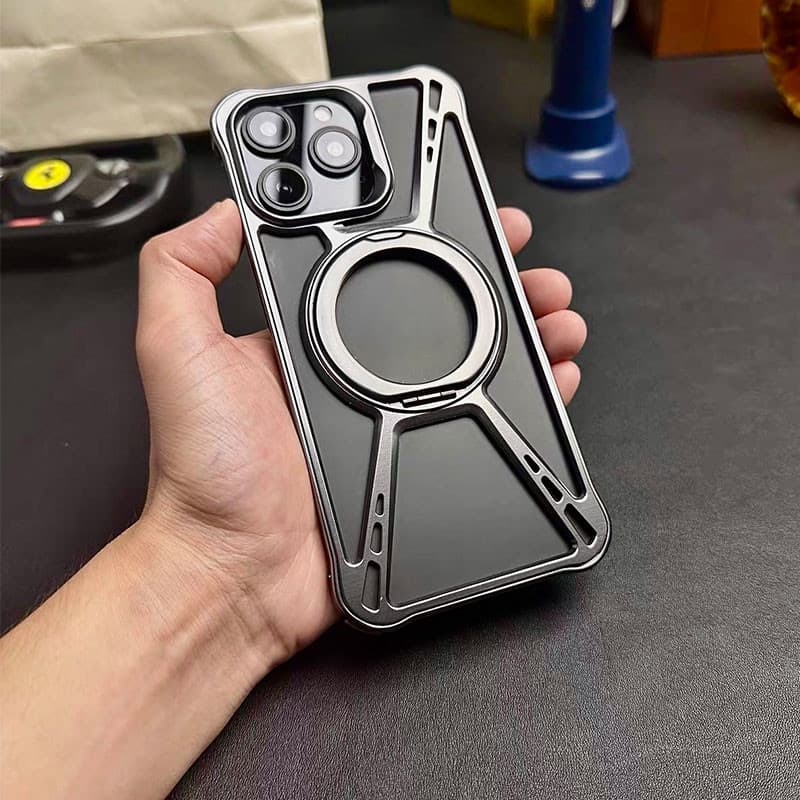 Capa De Telefone Com Suporte De Metal Magnético Para Iphone 14 15 16 17 Pro Max Oco Dissipação De Calor Escudo Do Alumín