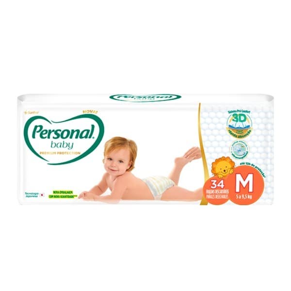 FRALDA DESCARTÁVEL PERSONAL BABY PREMIUM M C/34 UNIDADES 5 À 9KG