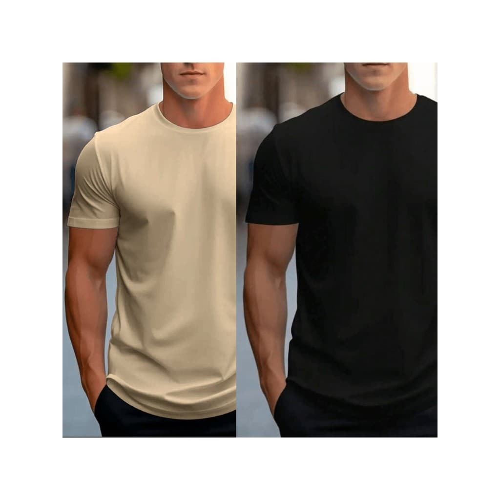 Kit 2 Camisetas Masculinas Malha Penteada Premium Básica  Lisa 100% Algodão Manga Curta Verão