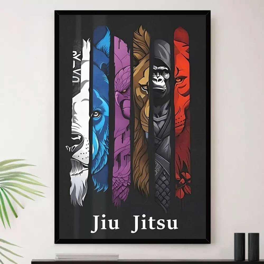Quadro Jiu Jitsu Faixa Leão Lutador Decorativo A3 35x45cm