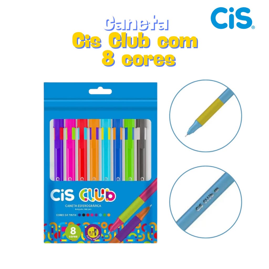 Caneta Esferográfica Cis Club com 8 Cores
