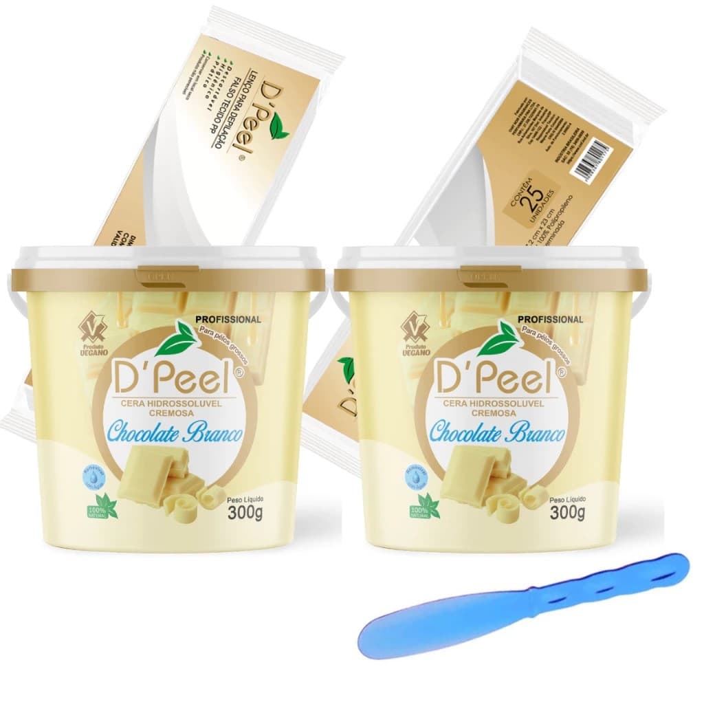Kit 2un - Cera Hidrossolúvel Chocolate Branco 300g + Papel Depilação