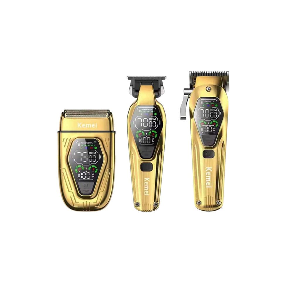 Kit Máquina de Cortar Cabelo Profissional Kemei + Máq.Acabamento + Shaver KM 8551