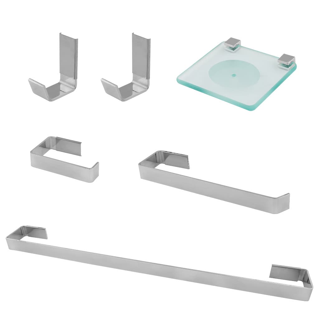 Kit Acessórios 6 Peças Quadrado P/ Banheiro Luxo Cromado Com 02 Cabides(O MAIS GROSSO DA CATEGORIA)
