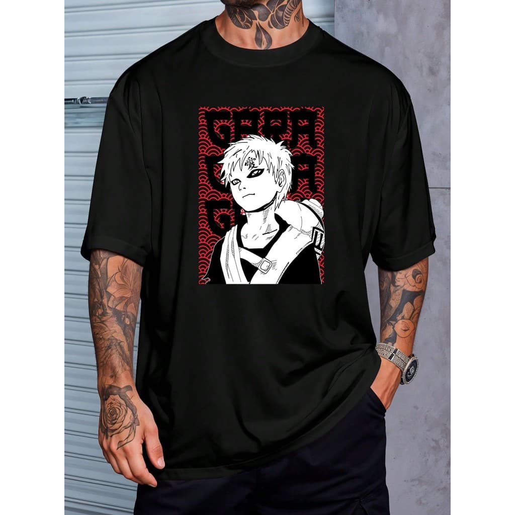 Camiseta Anime Gaara Areia Deserto Japones Manga Geek Camisa Blusa Unissex Masculino Feminino Plus Size Streetwear Preto