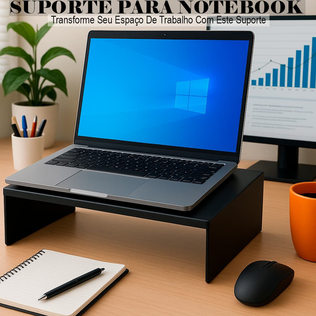 Suporte Apoio Base Notebook Preto Home Office Trabalho Estudos Mesa Escritório Aço