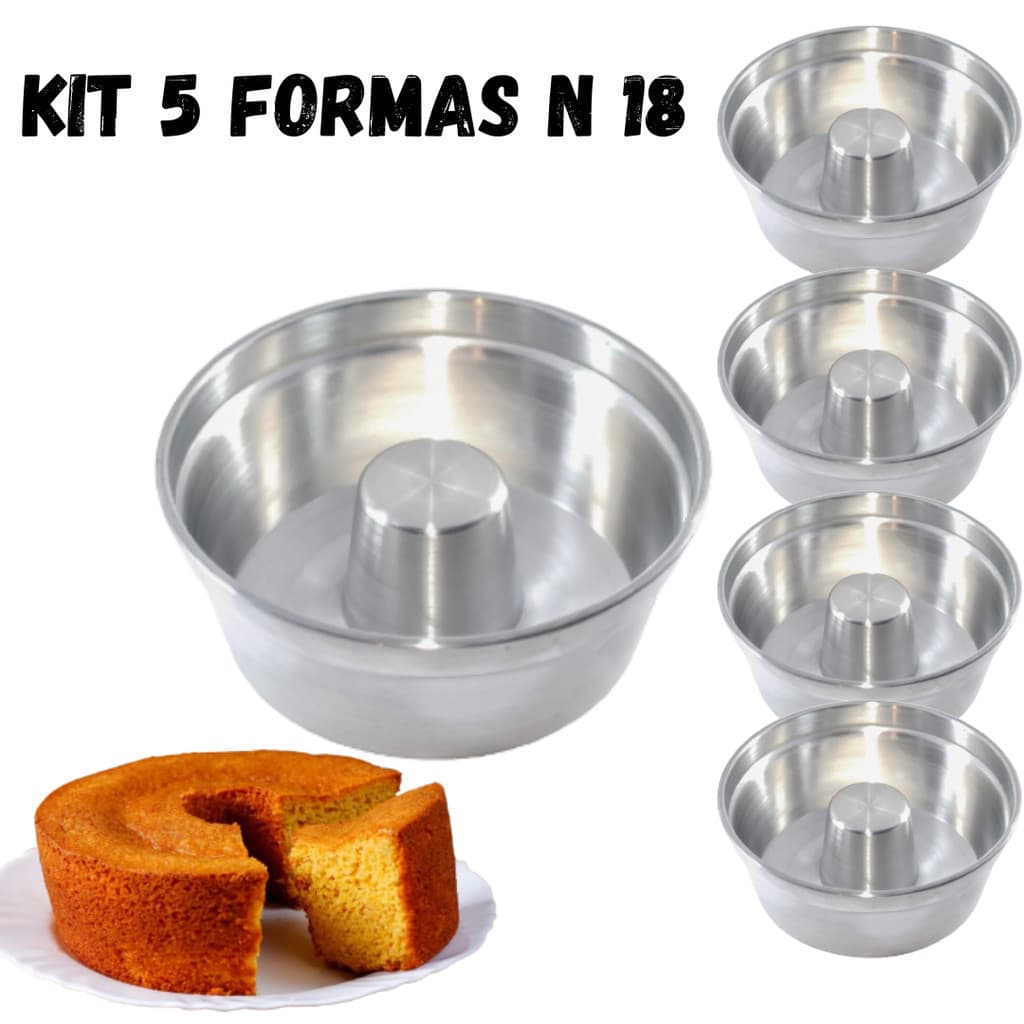 Kit 5 Formas N 18 Bolo Pudim padaria redonda com furo