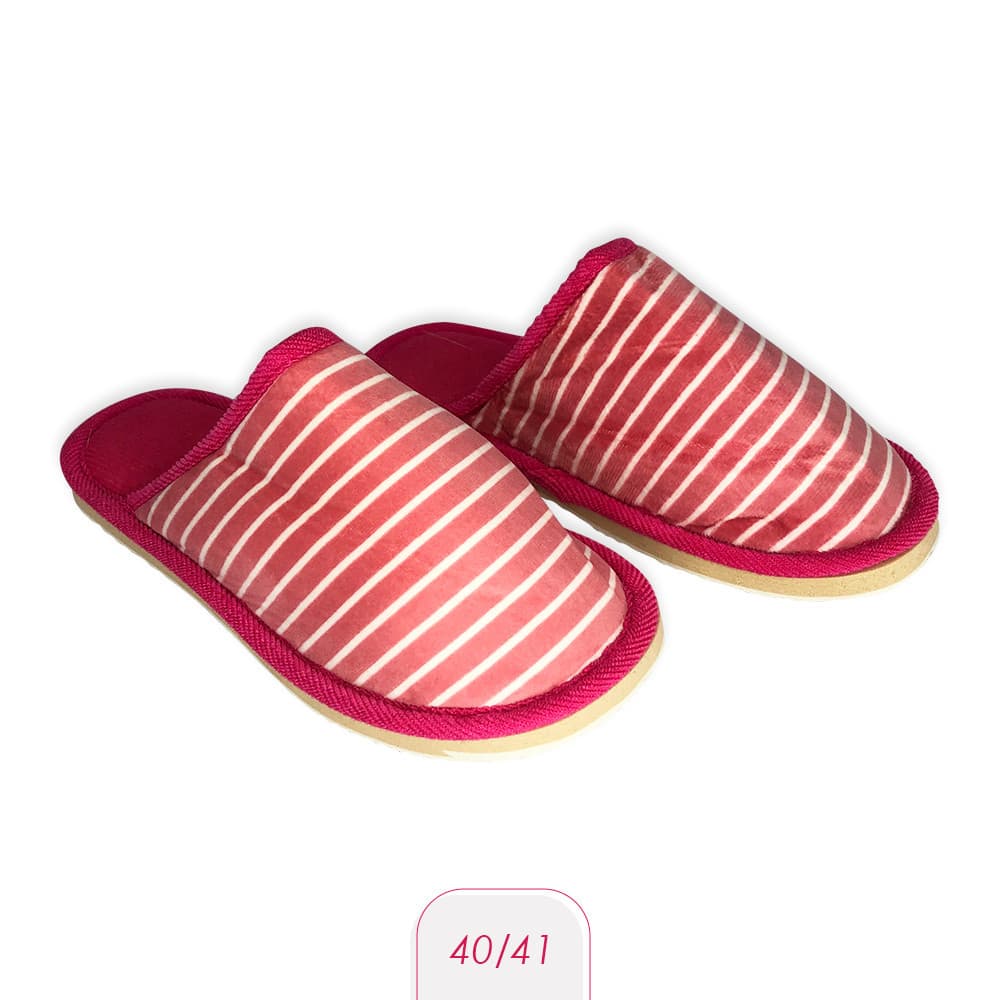 Pantufa Feminina Com Listras Pink 40/41 Confortável Quente Macia Inverno Térmica Lavável