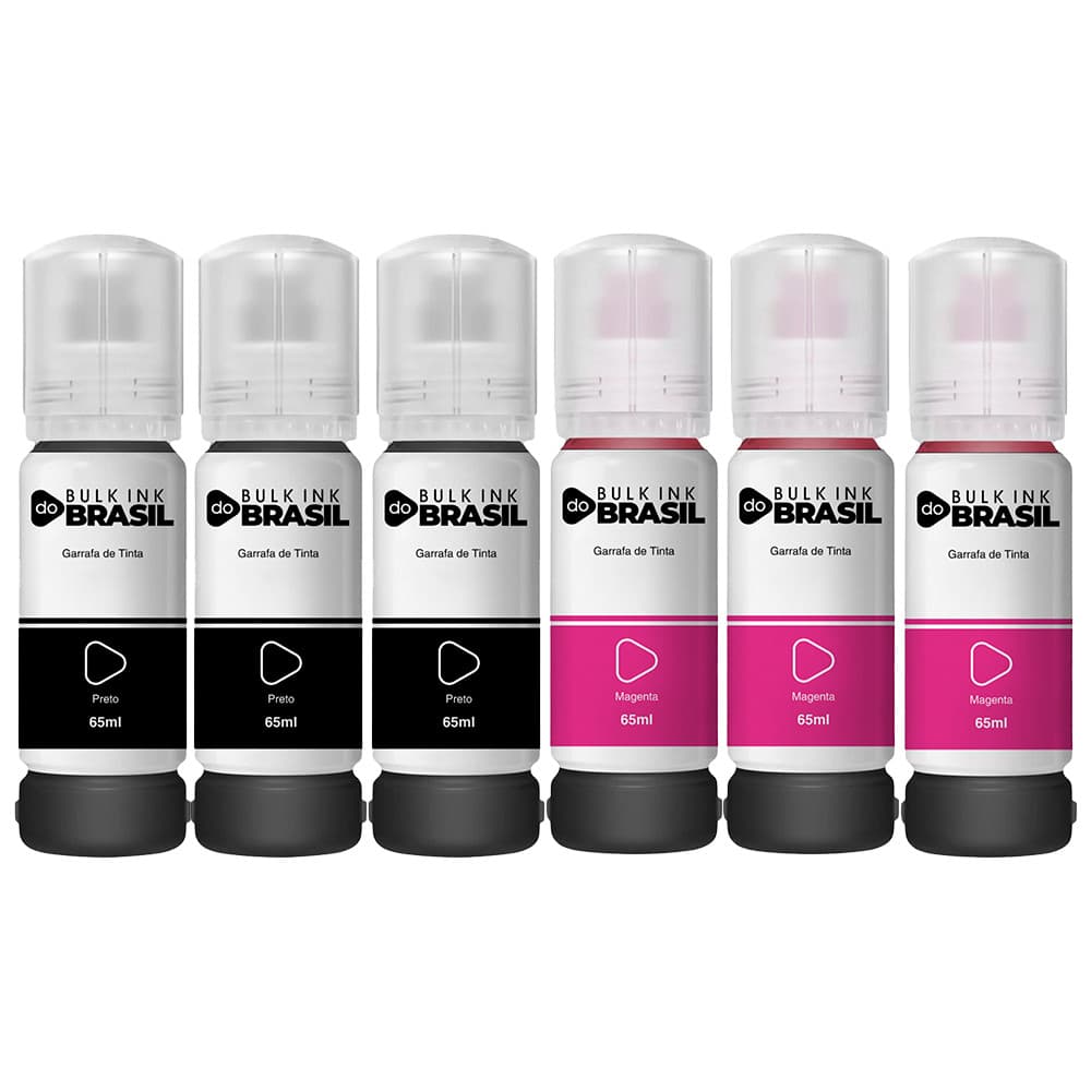 Kit 06 Refil Tintas Compatível impressora L3110 L3150 L3210 L3250 03 Preta 03 Magenta