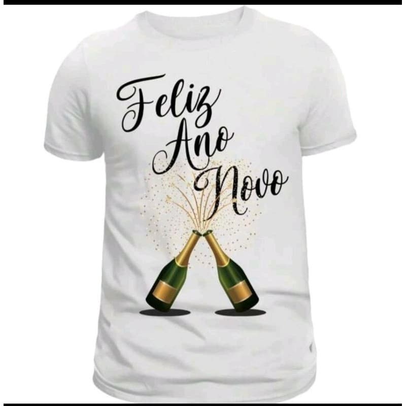 Camiseta FELIZ ANO NOVO algodão fio 30.1 envio rápido envio 24 hr