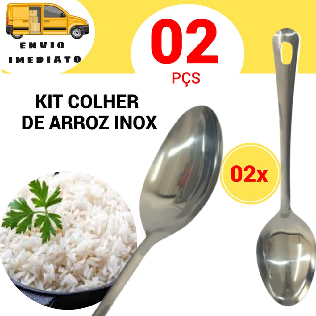 02 Colher de Arroz de Inox para Cozinha  Resistente Cozinha Restaurante Bar Buffet Atacado Aço Inoxidável