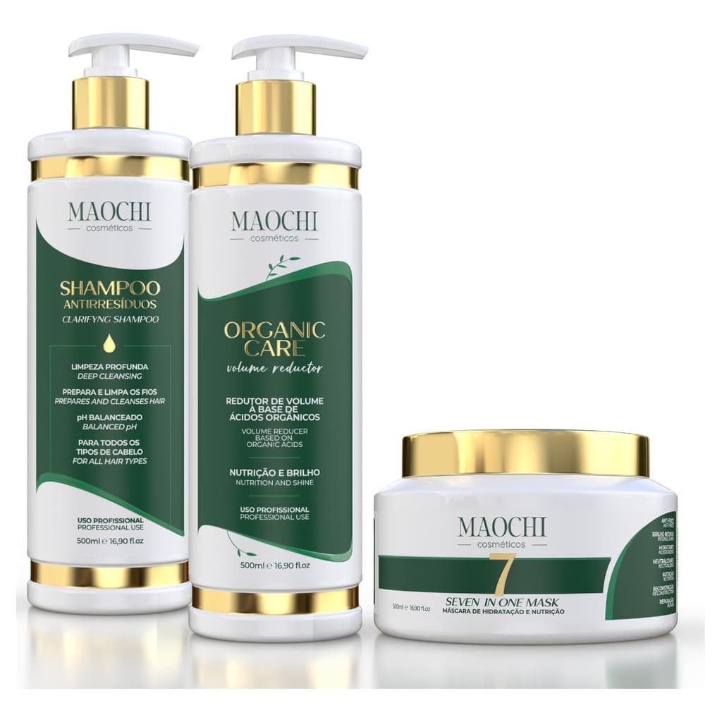 Kit Profissional de Alisamento Capilar Organic Care- Tratamento reconstrução Intensiva 3 Passos Shampoo Ativo e Maski