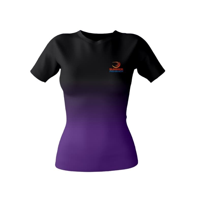 Baby Look Feminina Summer Pro Roxa e Preta - Anti Odor + Proteção UV 50°C