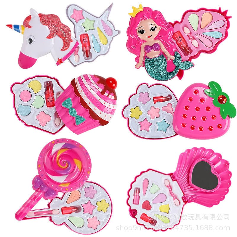 Kit Maquiagem Infantil Antialérgica Menina Para crianças temas variados coração morango concha pricessa rosa unicornio
