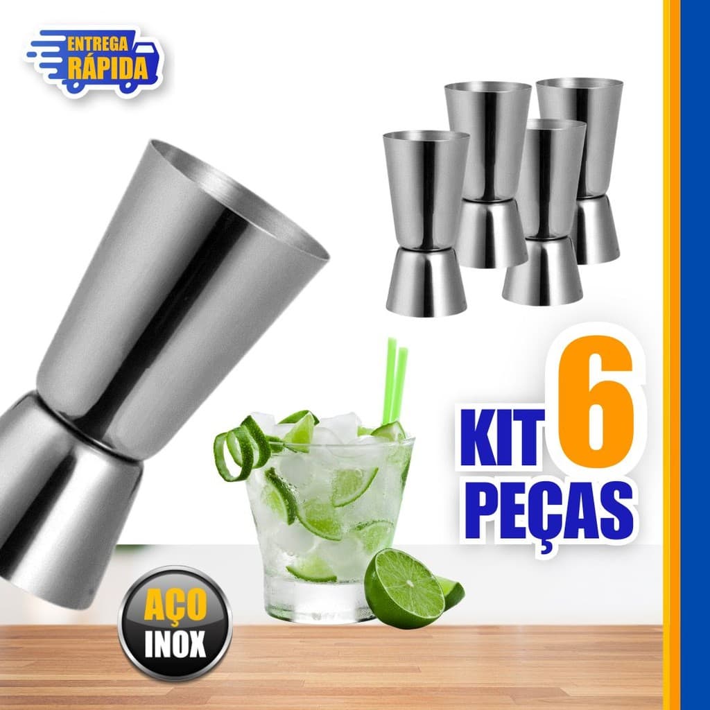 6/2 Dosador Duplo de Bebidas Inox de 50ml e 25ml Profissional p/ Drinks e Caipirinhas bebidas