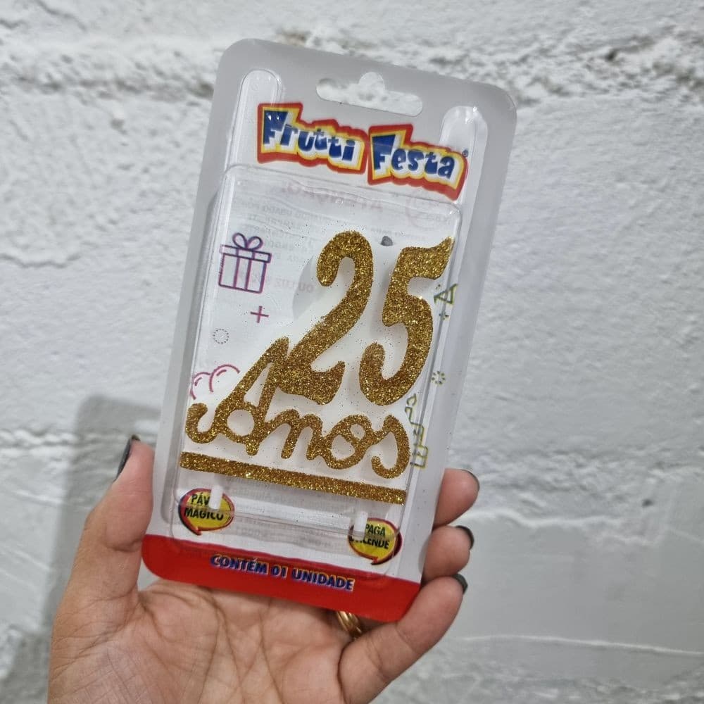 VELA 25 ANOS GLITER DOURADA C/ 1 UN