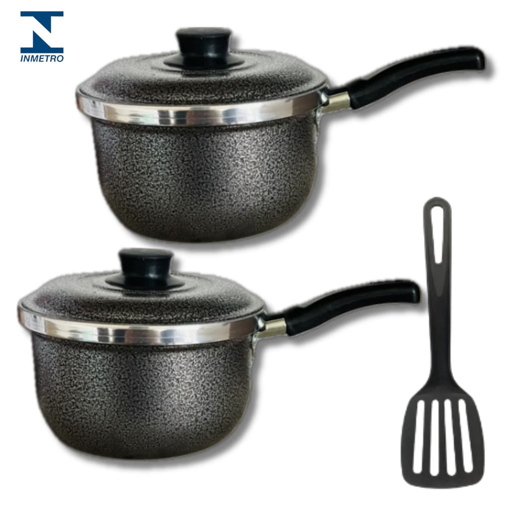 Kit 2 Panelas caçarolas Com Cabo  Alumínio  CRAQUELADO, N. 16 e N. 14 1 Espátula