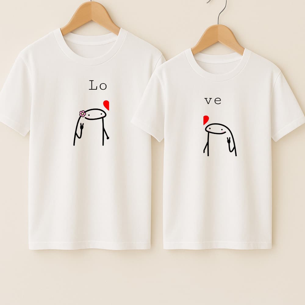Camiseta Algodão Estampa Florck Casal Love Metadinha Apaixonado Relacionamento Dia Dos Namorados