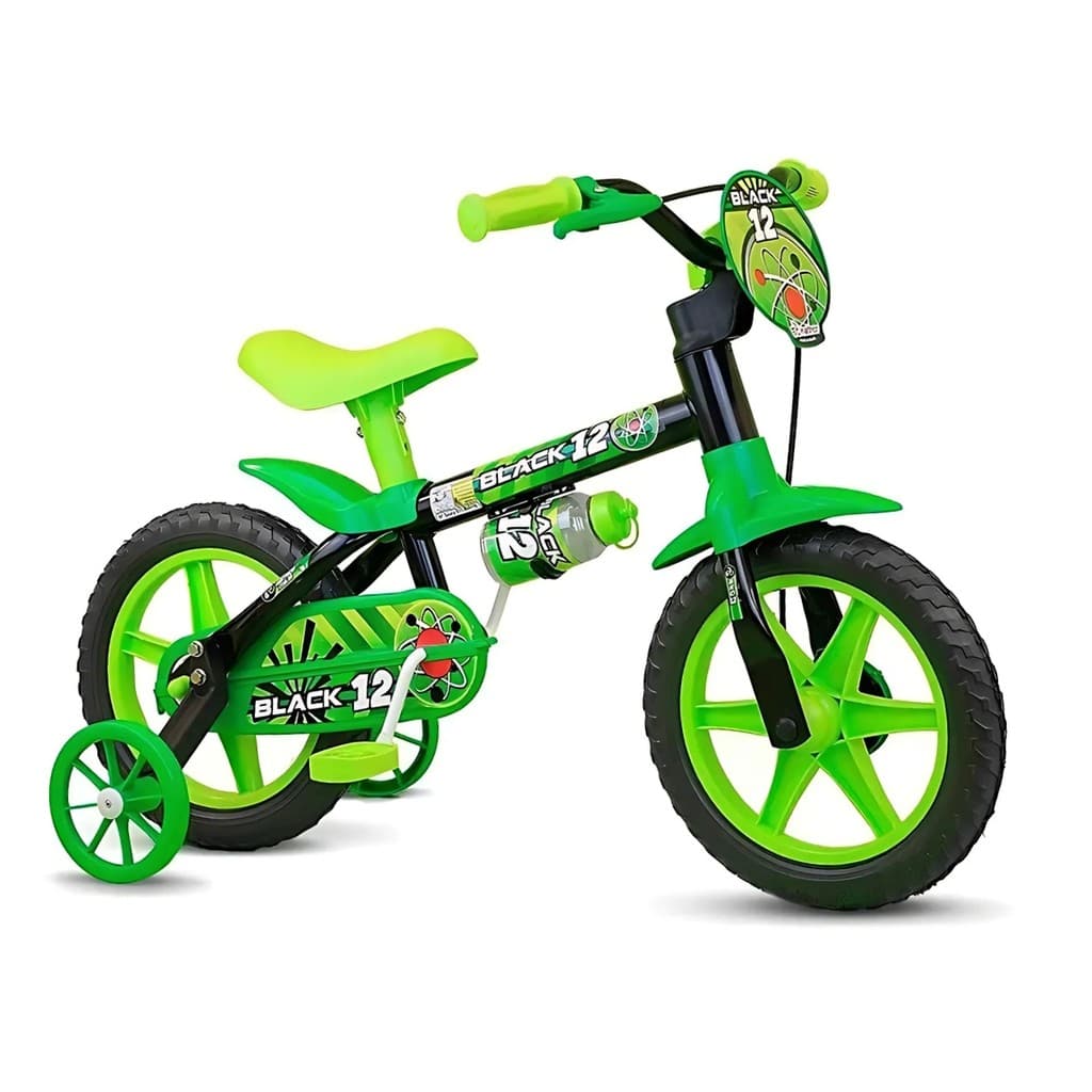 Bicicleta Infantil Menino 1-4 Anos Aro 12 Nathor Black Verde