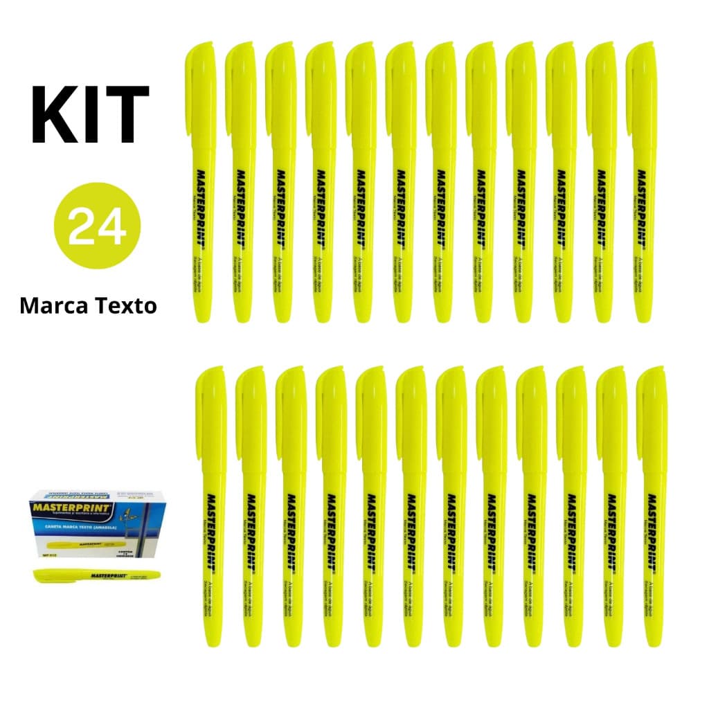 Kit 24 Caneta Marca Texto Neon Masterprint Amarela MP612