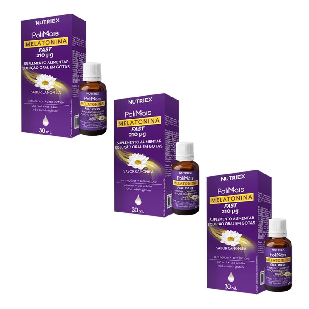 Kit 3 Melatonina Fast 30ml Sabor Camomila Polimais - Nutriex