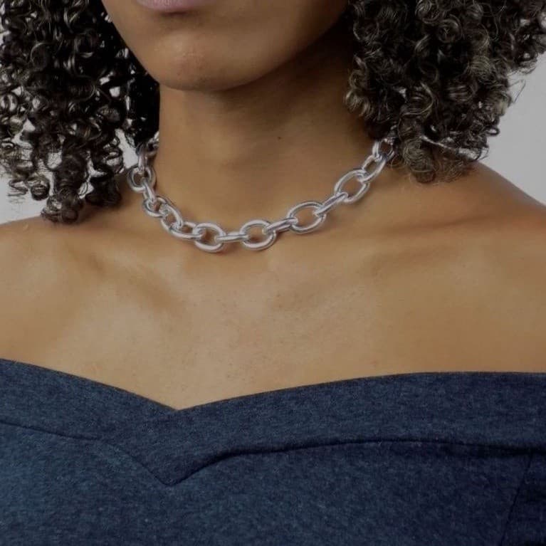 Colar Choker Corrente feminino Elos Grande Folheado ouro 18k / Prateado Moda Blogueira Tendência