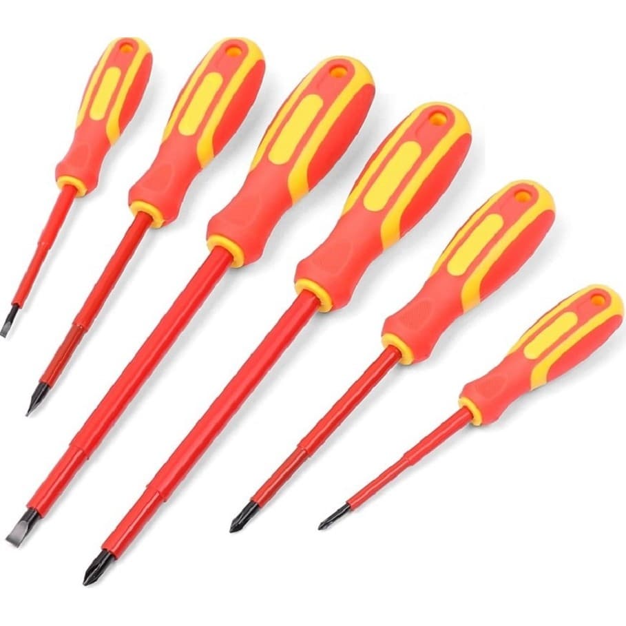 Kit Chave Phillips e Fenda Isolada 1000V 6 Peças - CR-V Pontas Magnéticas Alta Resistência Profissional Eletricista