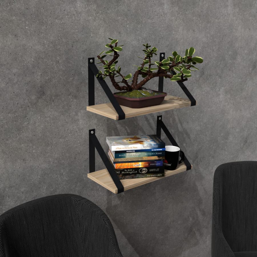 Kit 2 - Prateleiras Pinus e em couro ecológico - ate 115CMx20 CM
