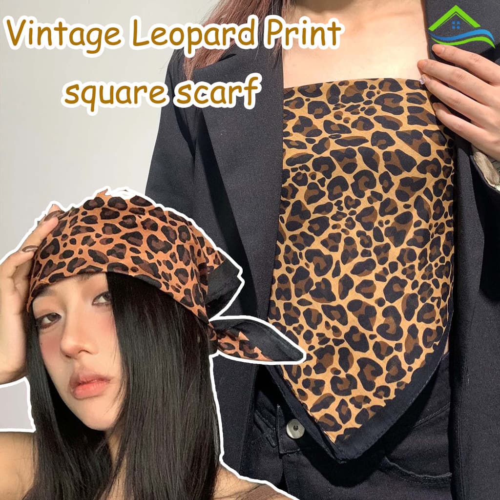 Lenço De Cabeça Clássico Vintage Com Estampa De Leopardo-Y2k Hip-hop Street Jacquard Toalha Pequena-Estampado Elegante E