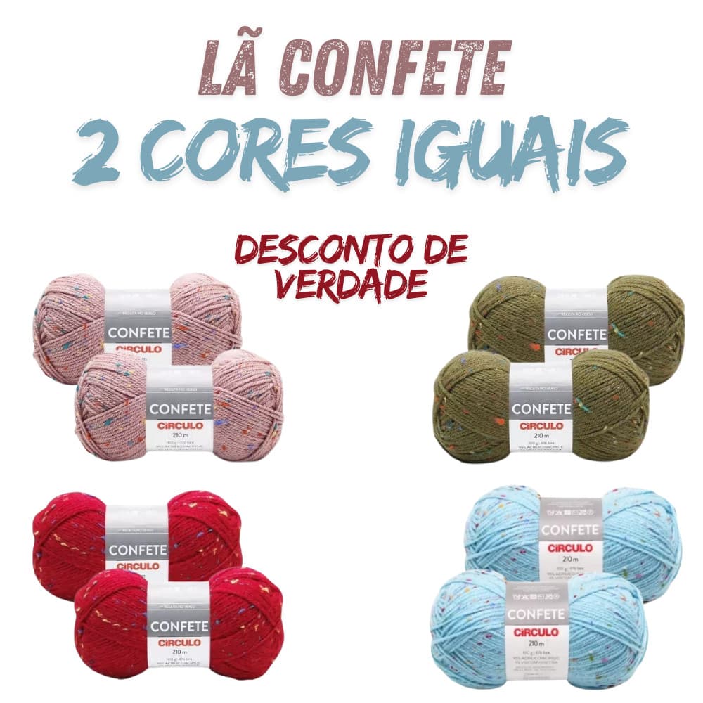 Lã Confete Círculo 100g. Perfeita para roupas, acessórios e amigurumis 🧶✨ - Kit com 2 unidades