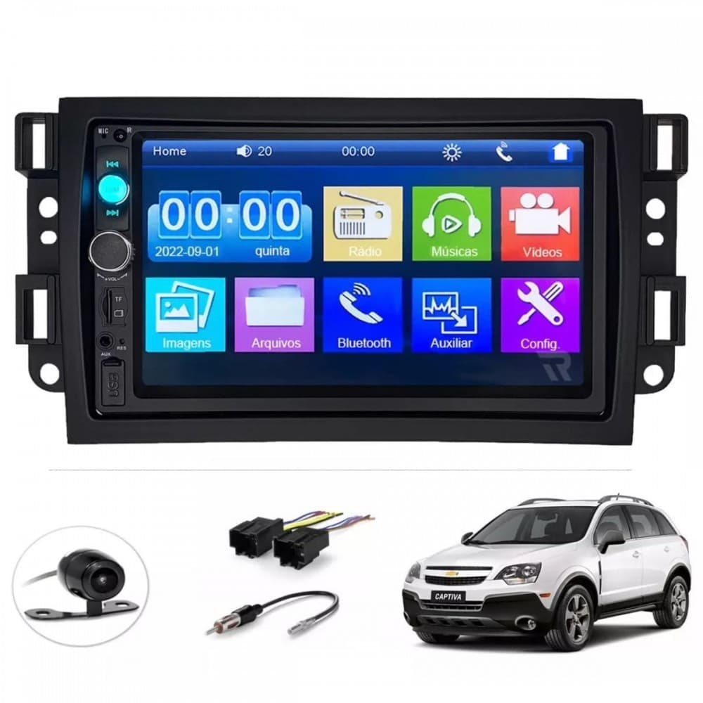 Central Multimídia 2 Din Mp5 Captiva 2008/15 Câmera Moldura Preto