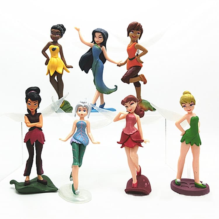 7Pcs/Set 8-10cm Disney Tinker Bell Figura Flor Anjo Silvermist Rosetta Iridessa Fawn Vidia Q Versão PVC Figuras De Ação